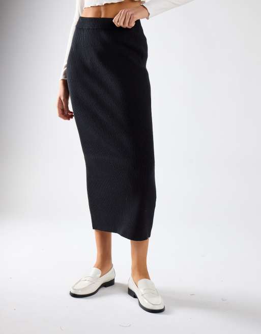 Glamorous Ribbed midaxi skirt in black, 2 of 4