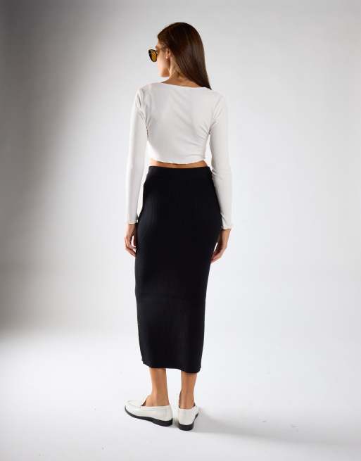 Glamorous Ribbed midaxi skirt in black, 3 of 4