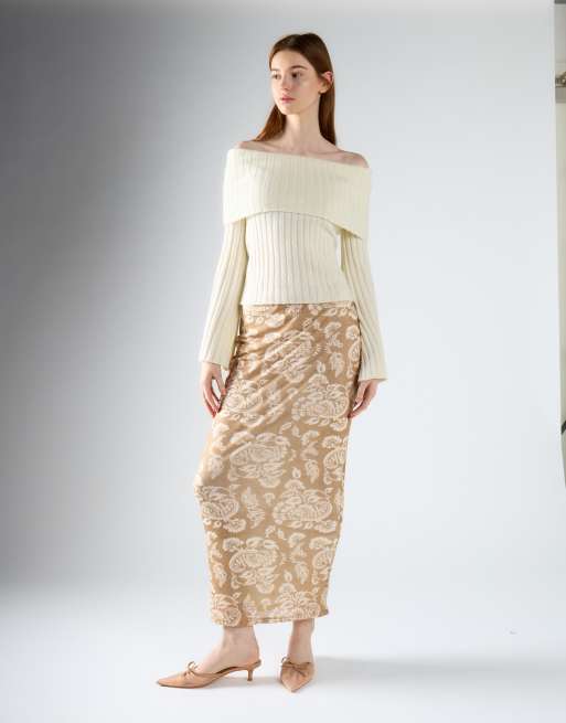 Glamorous Ribbed off-the-shoulder knit sweater in cream, 4 of 4