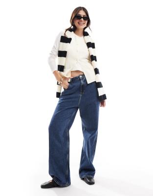 ribbed stripe scarf in black and white-Multi