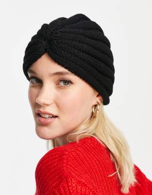 Glamorous Ribbed Wrap Hat In Black ModeSens