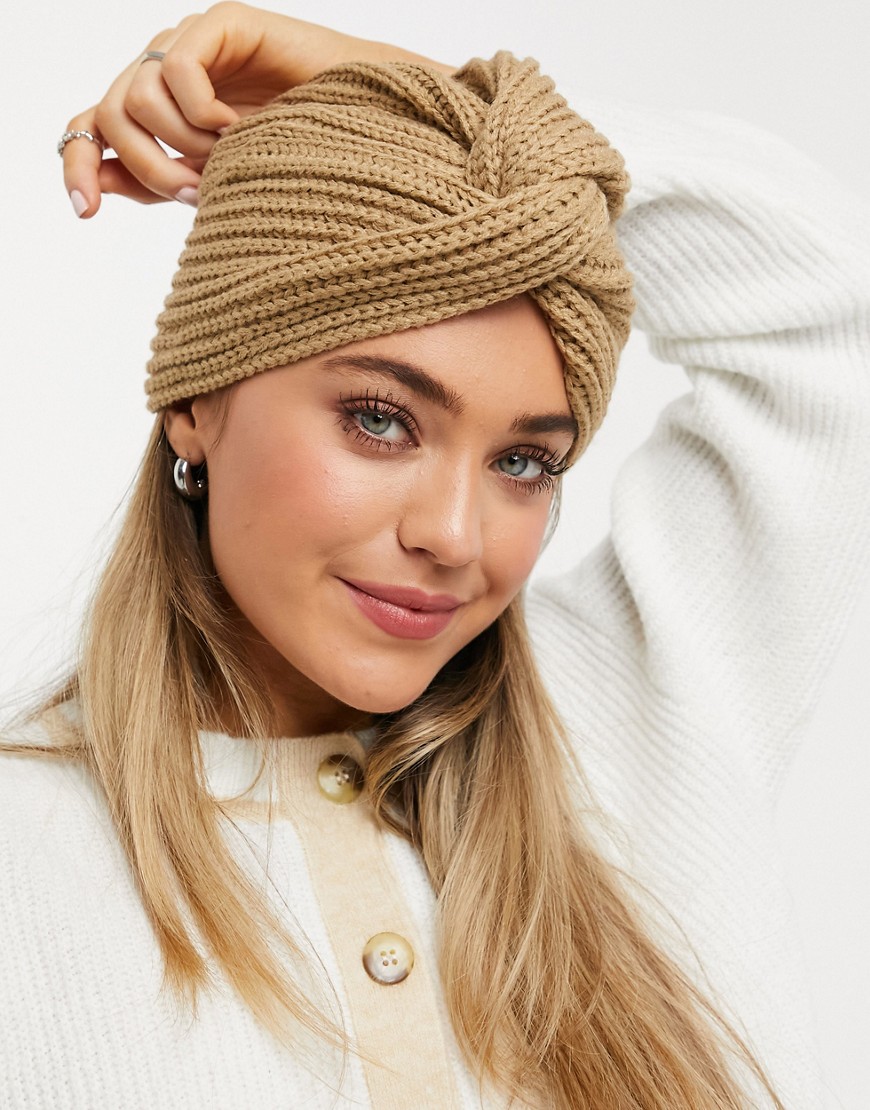 Glamorous Ribbed Wrap Hat In Camel-beige