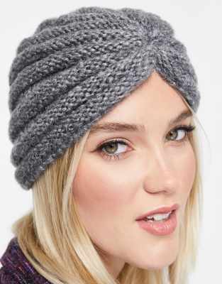 Glamorous Ribbed Wrap Hat In Grey 