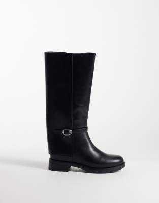 Glamorous Riding Knee Boots With Buckle In Black