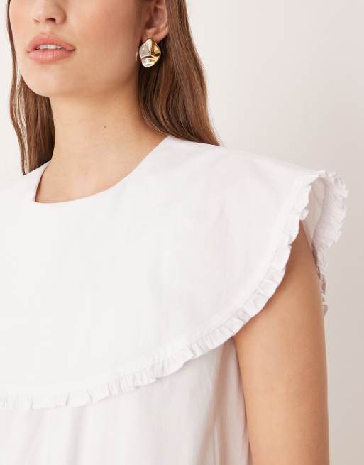 Glamorous - Robe bohème longueur mollet en popeline à volants - Blanc, 3 de 4