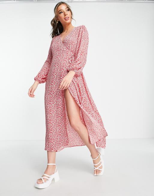 Glamorous Robe cache-cœur mi-longue à petites fleurs Rouge ASOS