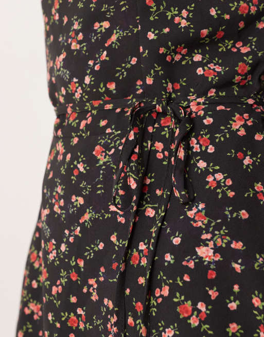Glamorous - Robe courte à imprimé fleuri avec encolure carrée et manches longues - Noir/rouge, 3 de 4