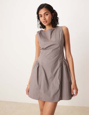 Robe courte avec détail aux hanches - Marron anthracite-Gris 42