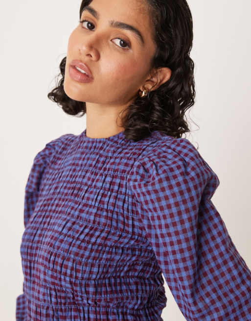 Glamorous - Robe courte en popeline à manches longues et à carreaux - Bleu marine et violet, 4 de 4