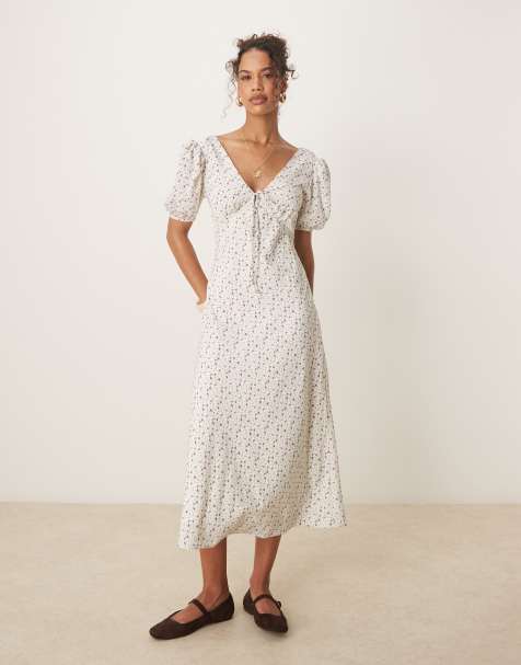 Glamorous - Robe longue à fleurs avec col V et liens sur le devant - Lilas - view 1