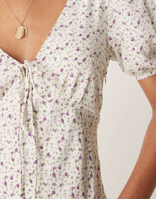 Glamorous - Robe longue à fleurs avec col V et liens sur le devant - Lilas, 4 de 4