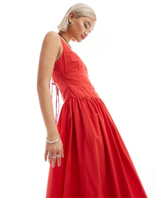 Glamorous - Robe longue à taille basse avec encolure carrée et jupe évasée - Rouge, 4 de 4