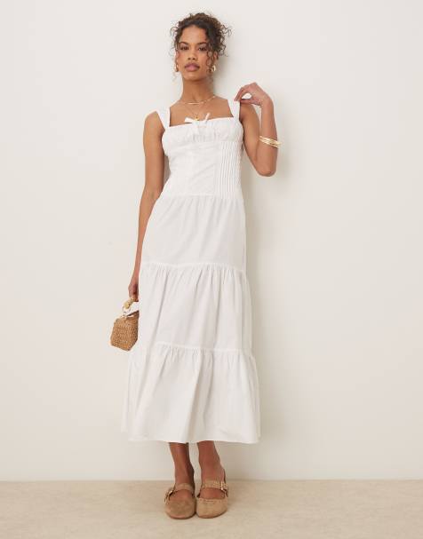 Glamorous - Robe longue en popeline avec détail corset - Blanc - view 1