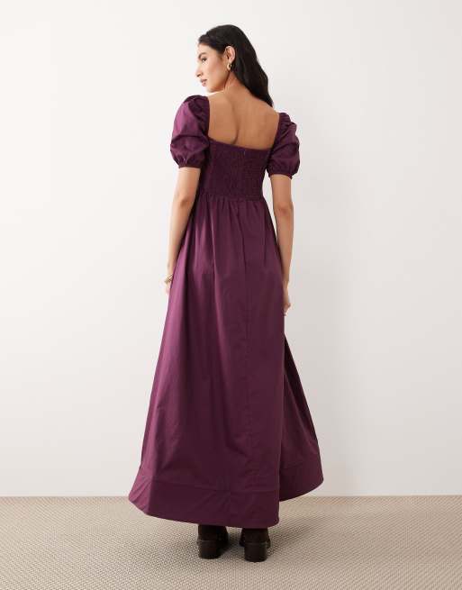 Glamorous - Robe longueur mollet à manches bouffantes et encolure carrée - Violet foncé, 4 de 4