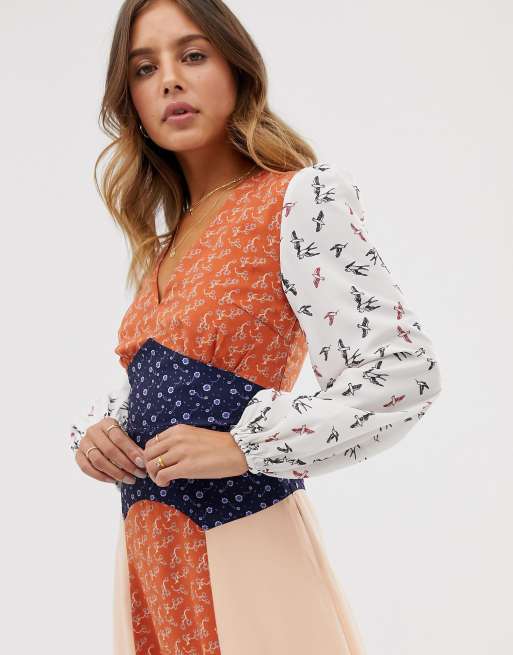 Glamorous - Robe longueur mollet avec fentes sur le devant et imprimé mix and match, 3 de 4