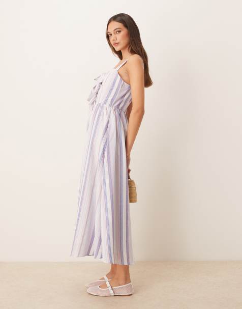 Glamorous - Robe mi-longue avec nœuds à l'avant et rayures - Pastel - view 1