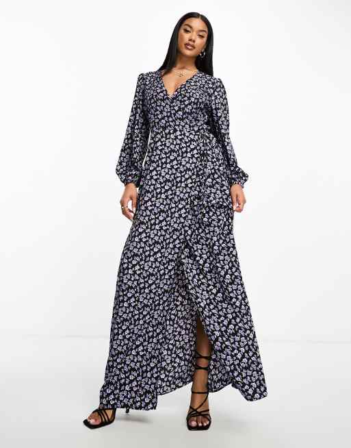 Glamorous - Robe portefeuille longue à motif bourgeons - Violet