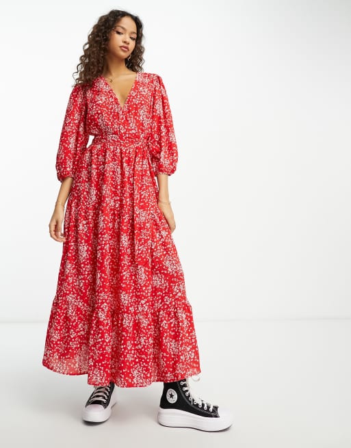 Robe longue rouge fleur shop