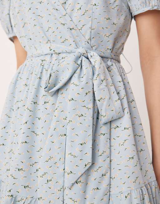 Glamorous - Robe portefeuille mi-longue bouffante à petites fleurs - Bleu, 2 de 4