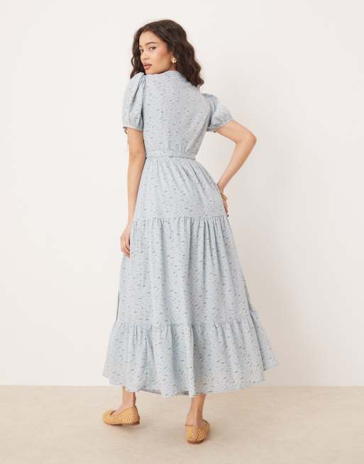 Glamorous - Robe portefeuille mi-longue bouffante à petites fleurs - Bleu, 4 de 4