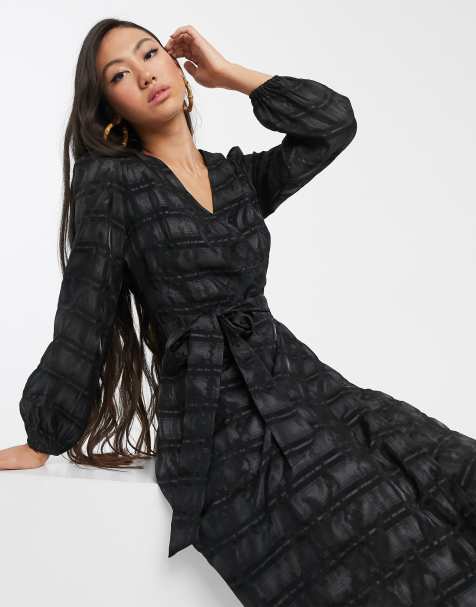 Glamorous - Robe portefeuille mi-longue en organza avec manches volumineuses et motif carreaux