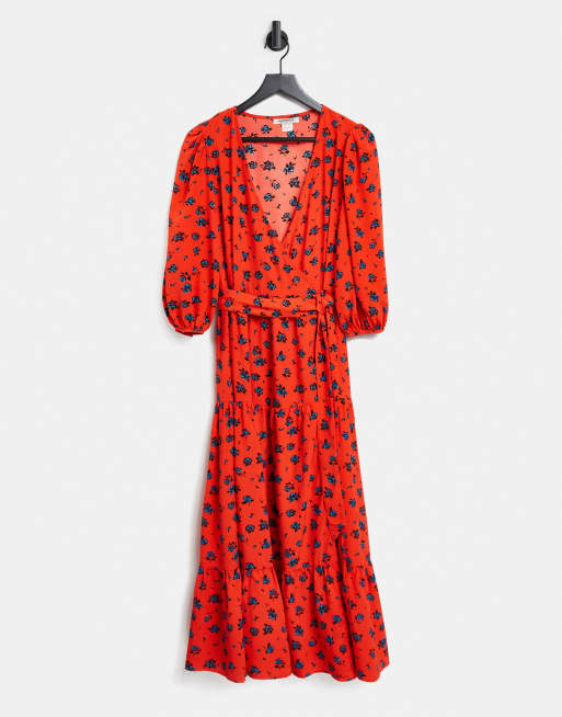 Glamorous - Robe rétro mi-longue à fleurs - Rouge