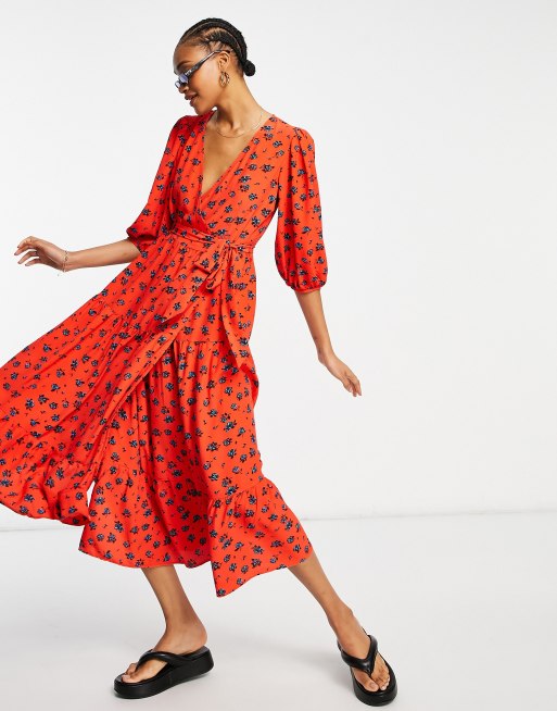 Robe a fleurs rouge hotsell