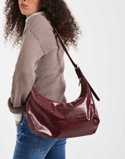 Glamorous – Röd, krokodilskinnsmönstrad axelväska i slouchy stil - view 1