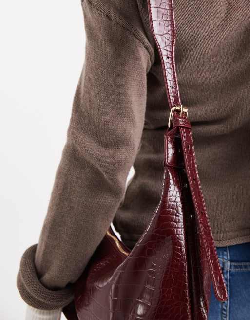 Glamorous – Röd, krokodilskinnsmönstrad axelväska i slouchy stil, 3 av 4