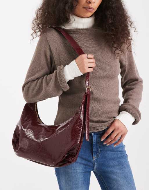 Glamorous – Röd, krokodilskinnsmönstrad axelväska i slouchy stil, 4 av 4