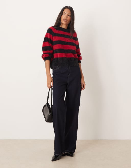 Glamorous – Röd och svartrandig, finstickad tröja i oversize och baggy fit, 2 av 4