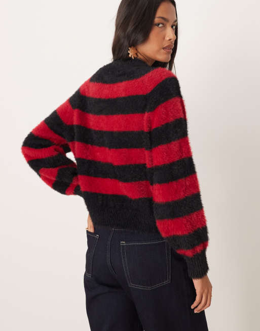 Glamorous – Röd och svartrandig, finstickad tröja i oversize och baggy fit, 4 av 4