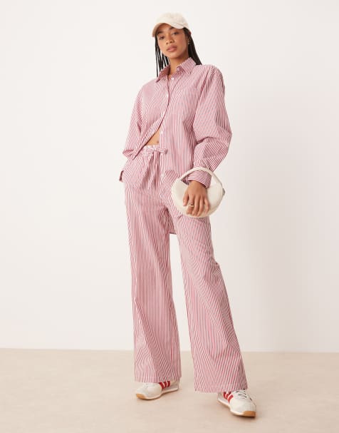 Glamorous – Rödrandigt set i poplin - view 1