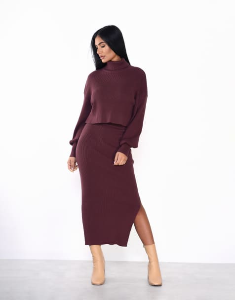 Glamorous Roll neck jumper in chocolate plum - view 1