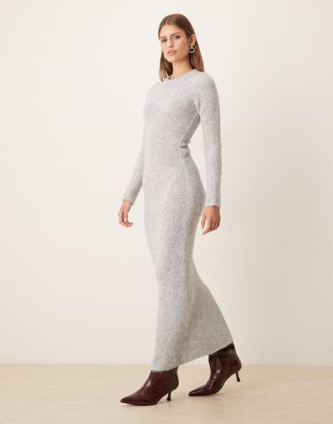 Glamorous roll neck maxi dress in grey marl 