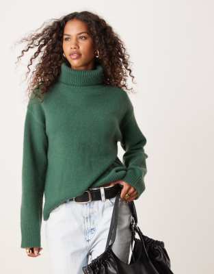 Glamorous roll neck slouchy jumper in school green knit