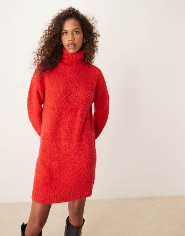 red sweater dress christmas Glamorous roll neck slouchy in red sweater dress with boots