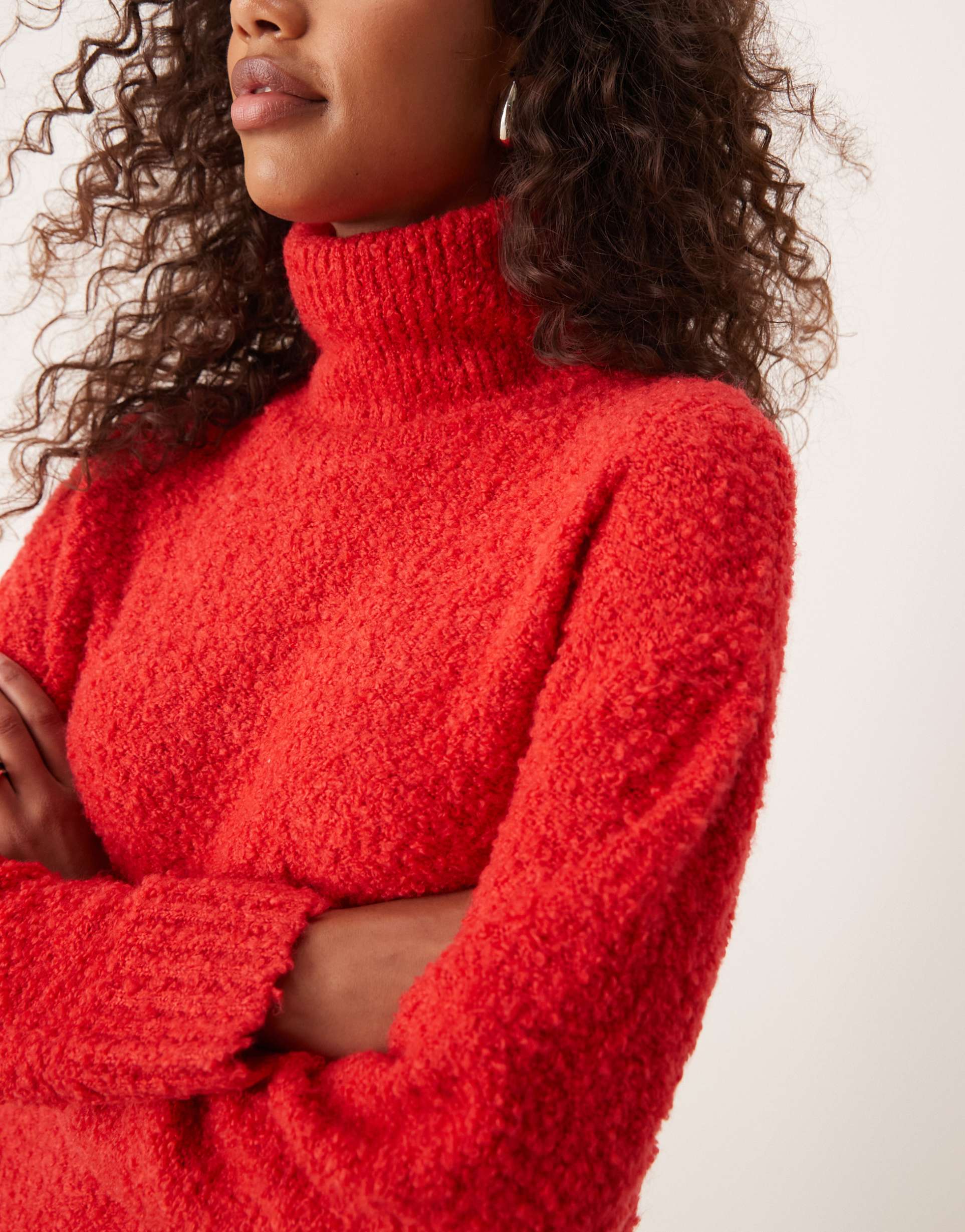 glamorous roll neck slouchy sweater dress in red