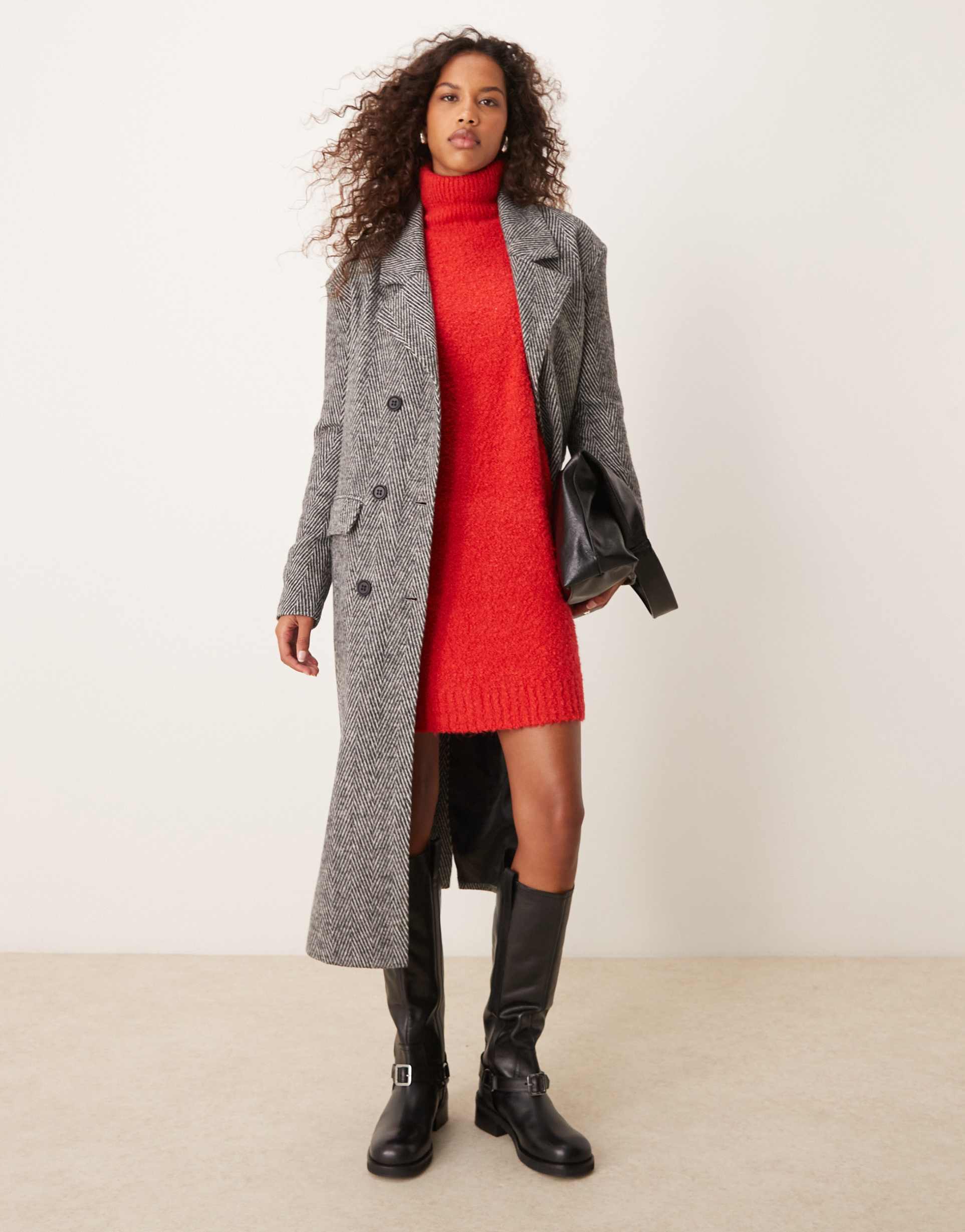 glamorous roll neck slouchy sweater dress in red