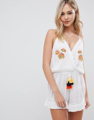 Glamorous Romper With Floral Embroiderry-white