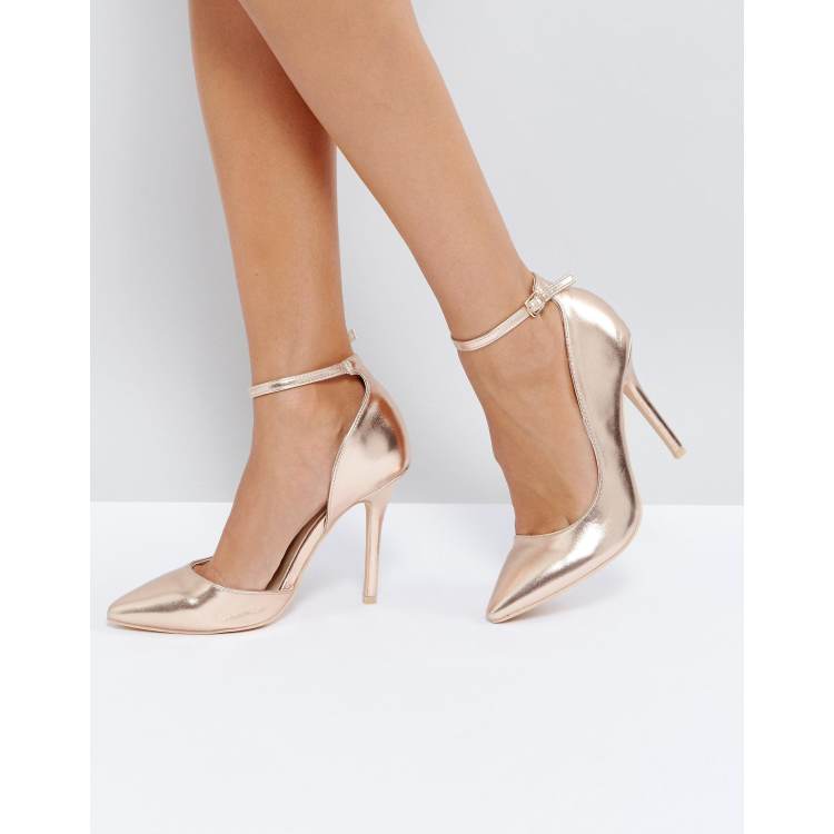 Gold pointed heels 2024 with ankle strap