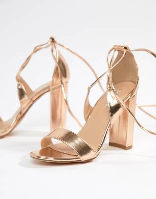 rose gold strappy block heels