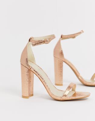 gold barely there block heels