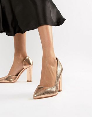 rose gold block heel pumps
