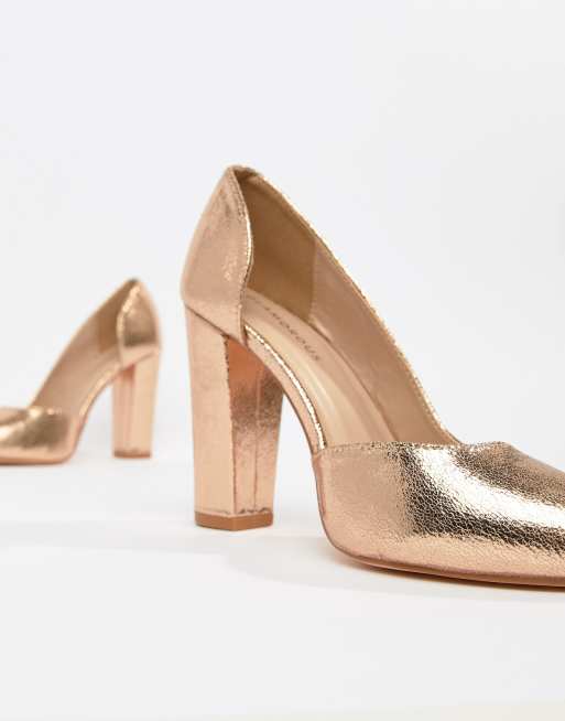 Glamorous rose gold shop block heeled shoes