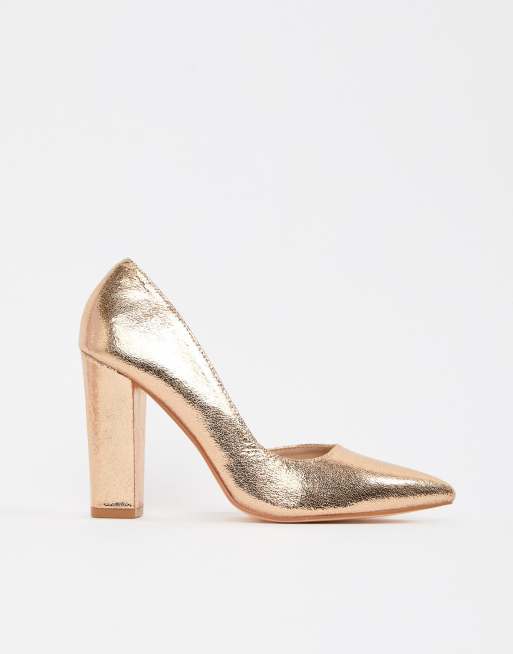 Glamorous rose gold hot sale block heeled shoes