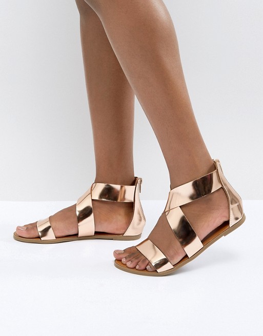 Glamorous Rose Gold Flat Sandals | ASOS