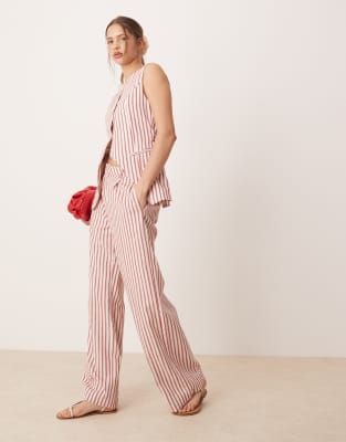 Glamorous - Rot gestreifte Baumwoll-Hose mit niedrigem Bund und geradem Bein, Kombiteil-Bunt