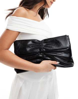 Glamorous Glamorous rouched clutch bag in black patent