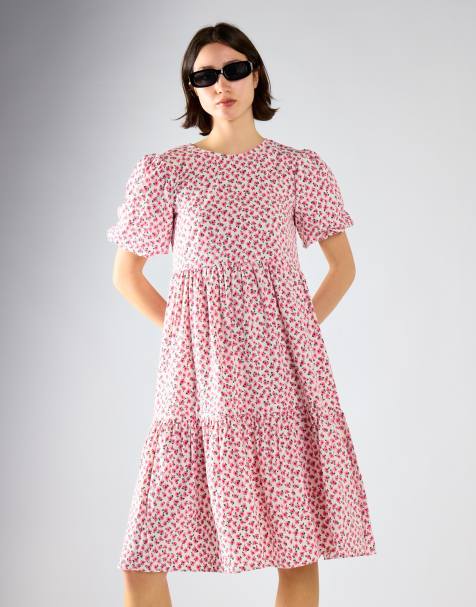 Glamorous Round neck midi dress in pink rose floral - view 1